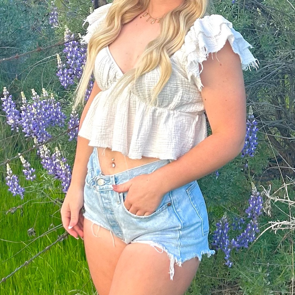 White Ruffle Crop Top
